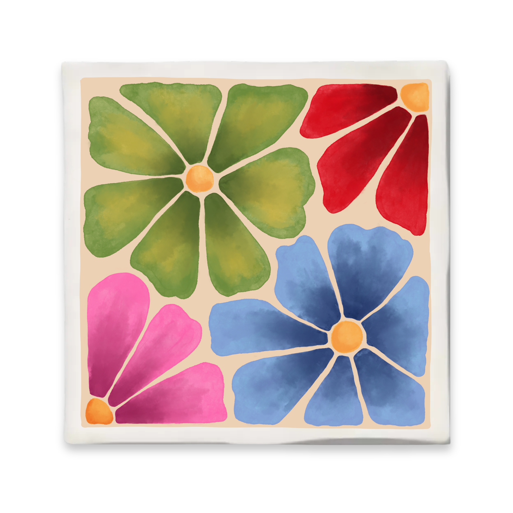 Keramisch tegeltje met een kleurrijke bloemenillustratie geïnspireerd op de kunststijl van Henri Matisse. Formaat 10x10 cm, met haakje om op te hangen.