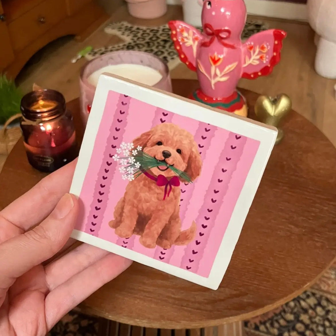 Tegeltje met illustratie - 10x10 cm - Labradoodle Hond