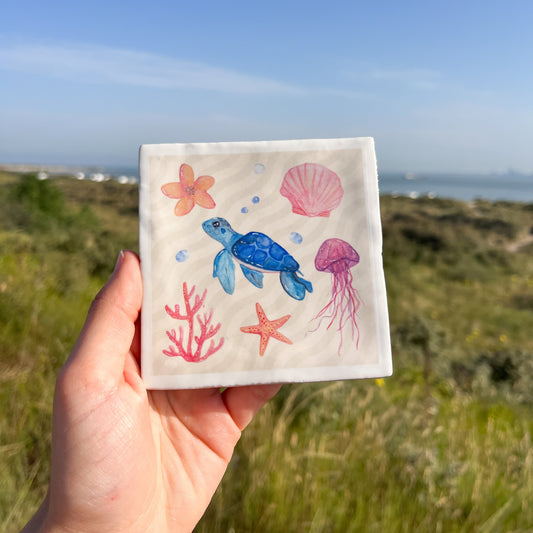 Tegeltje met illustratie - 10x10 cm - Zee leven