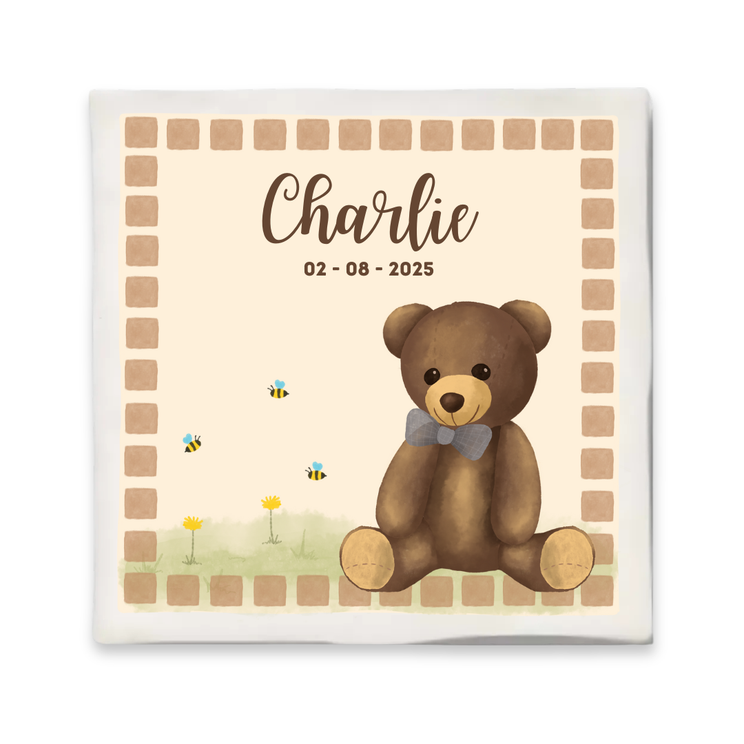 Custom tegeltje met illustratie - 10x10 cm - Bruine Beer