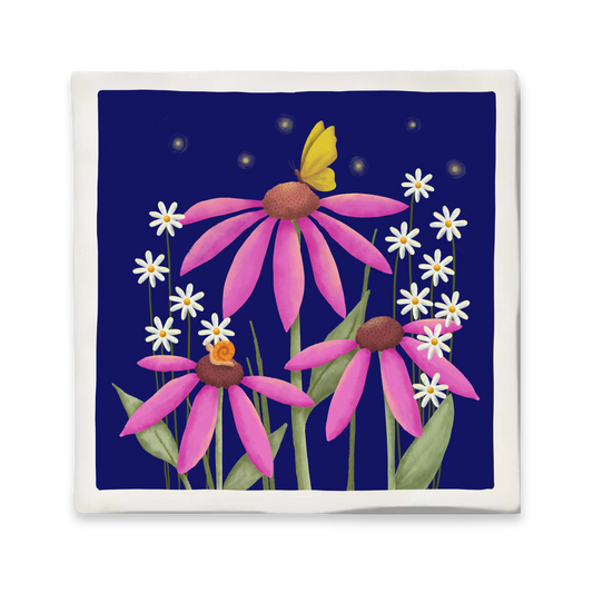 Tegeltje met illustratie - 10x10 cm - Bloementuin