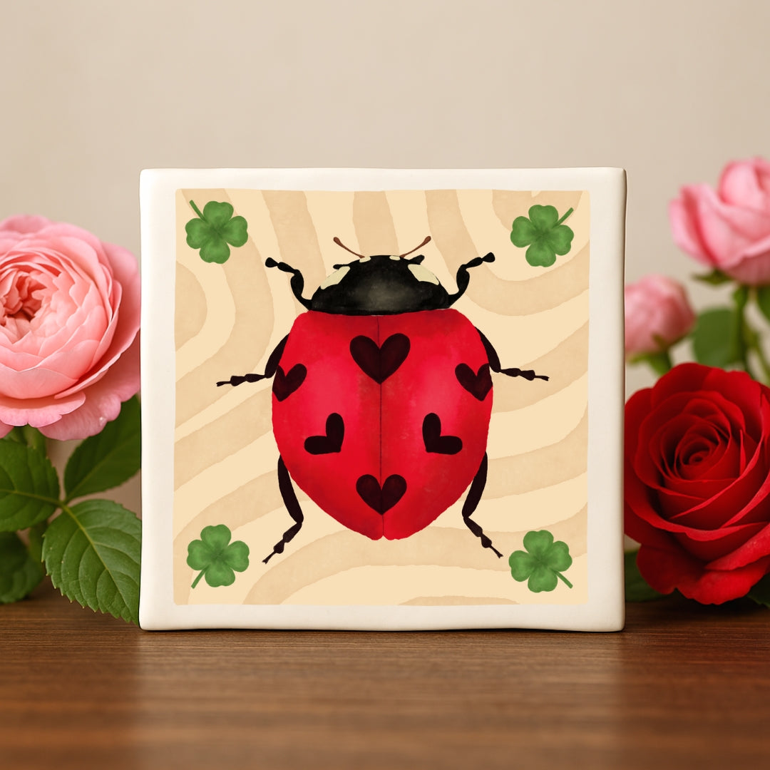 Tegeltje met illustratie - 10x10 cm - Lieveheersbeestje