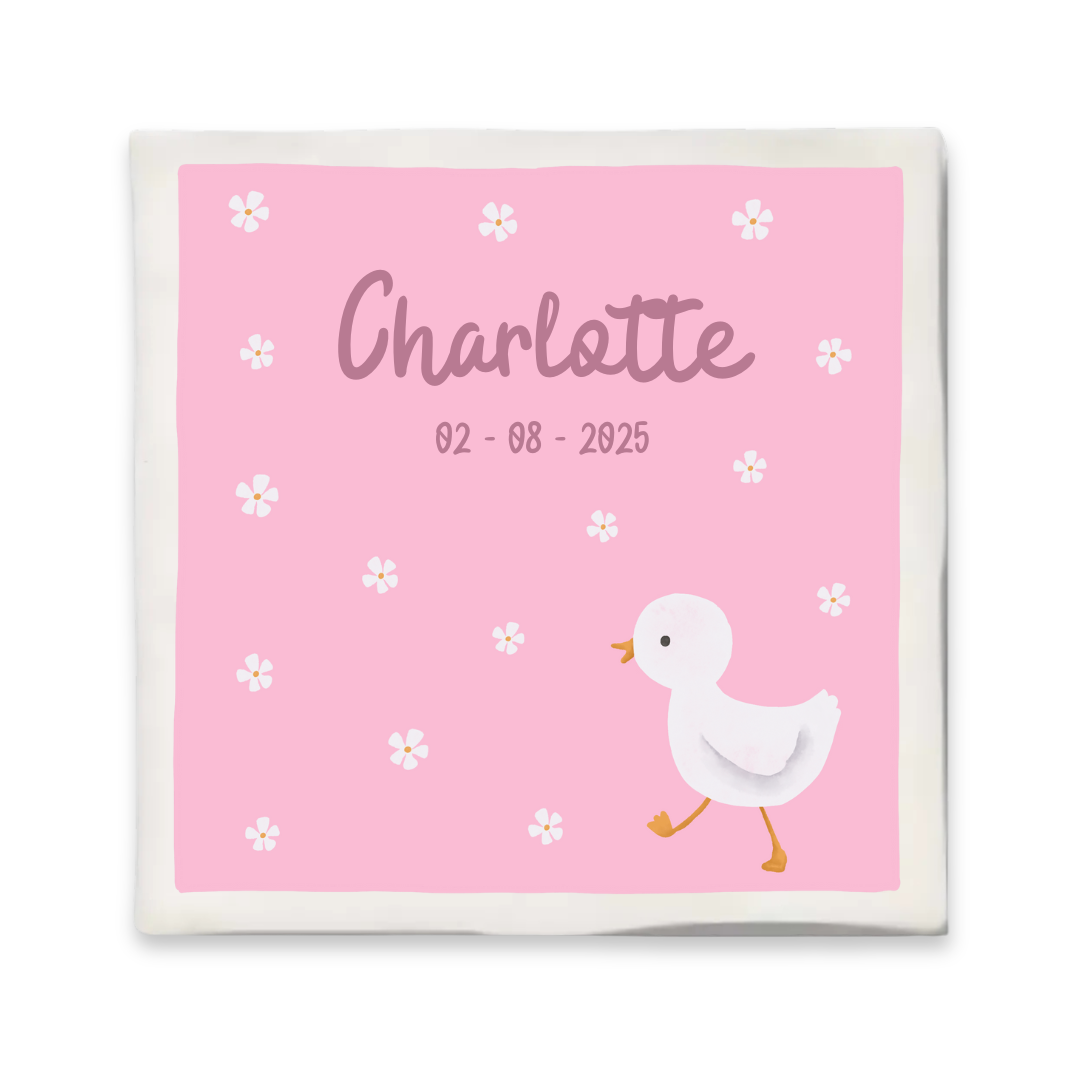 Custom tegeltje met illustratie - 10x10 cm - Eendje Roze