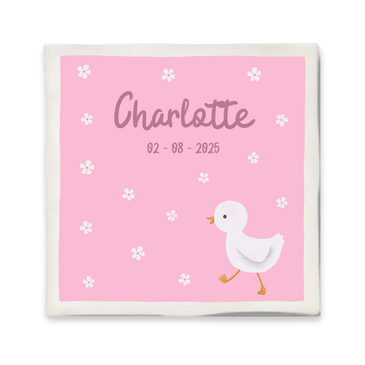 Custom tegeltje met illustratie - 10x10 cm - Eendje Roze