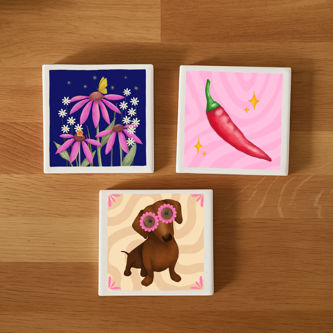 Tegeltje met illustratie - 10x10 cm - Bloementuin