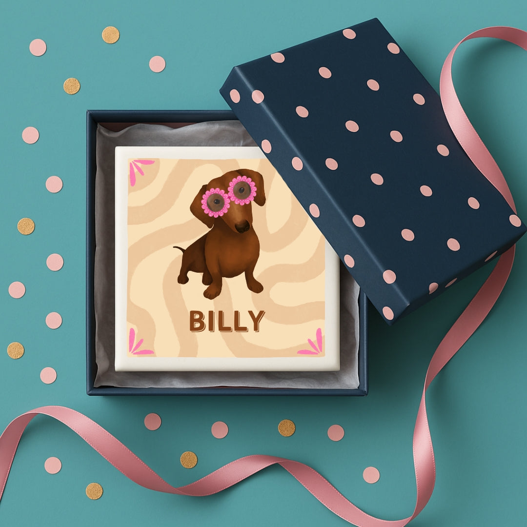 Custom tegeltje met illustratie - 10x10 cm - Teckel