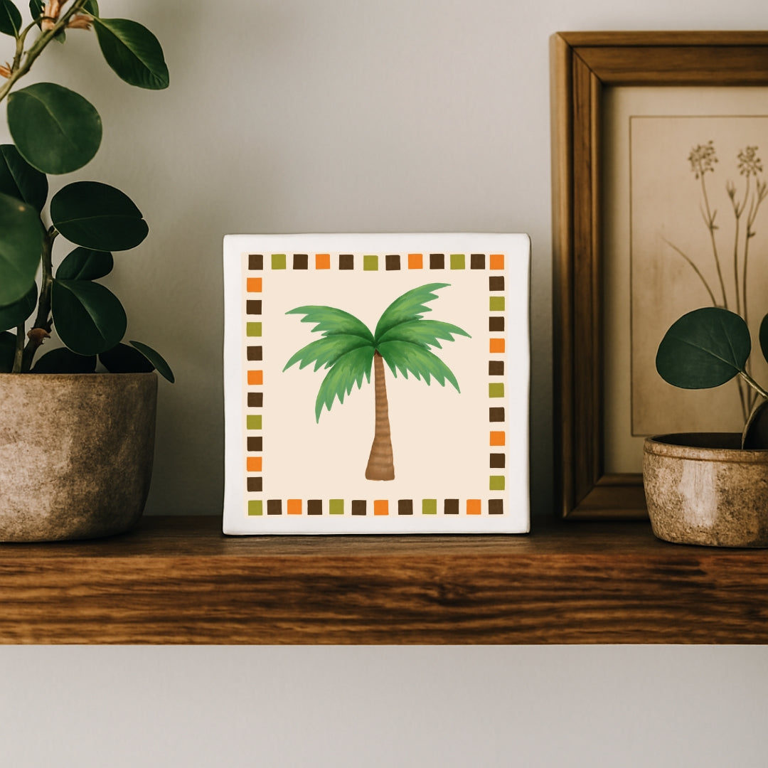 Tegeltje met illustratie - 10x10 cm - Palmboom