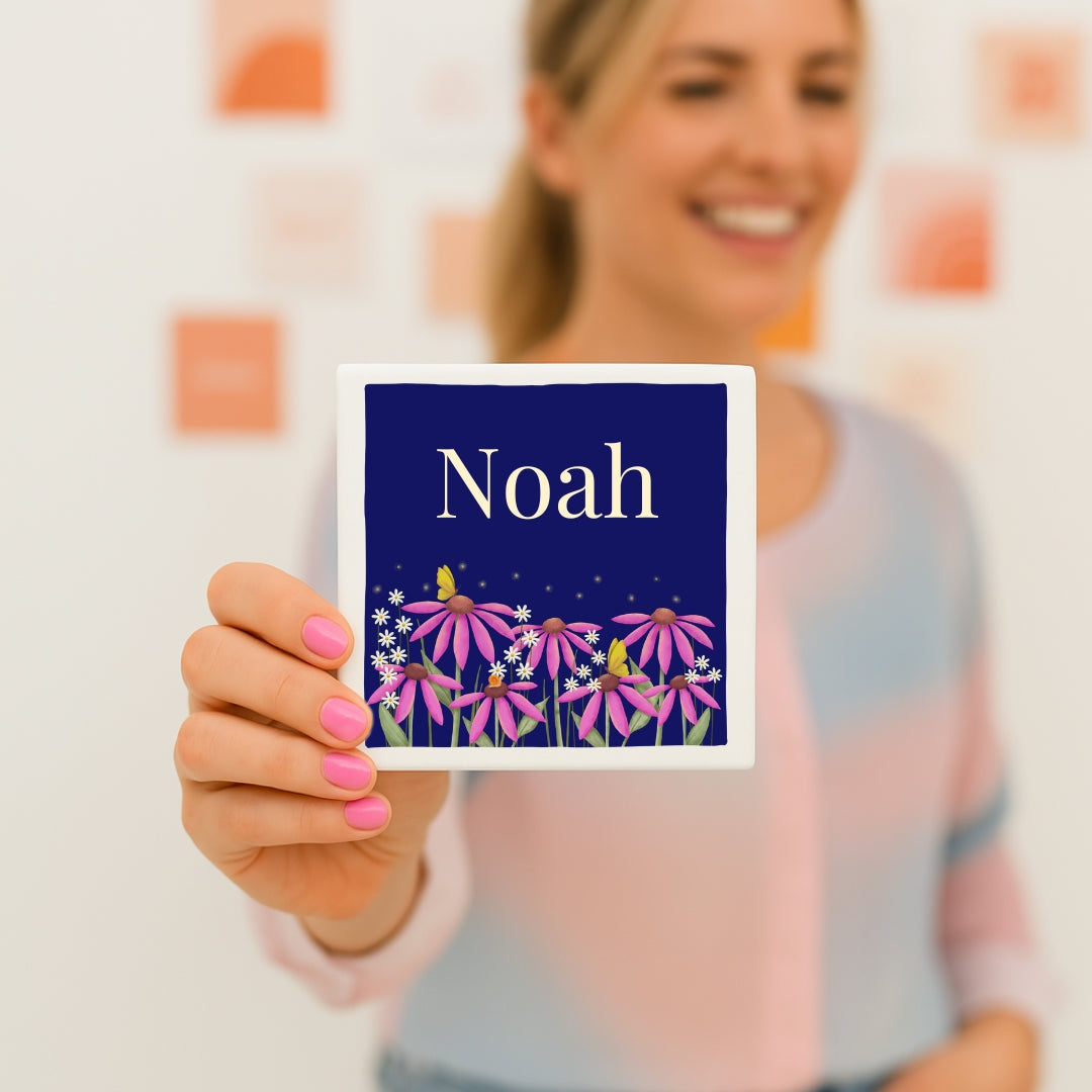 Custom tegeltje met illustratie - 10x10 cm - Bloementuin