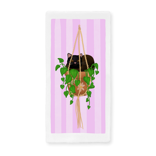 Tegeltje met illustratie - 7.5x15 cm - Zwarte kat in hangplant