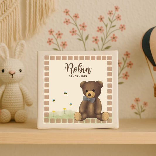Custom tegeltje met illustratie - 10x10 cm - Bruine Beer