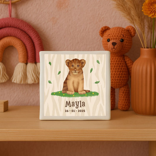 Custom tegeltje met illustratie - 10x10 cm - Leeuwenwelp