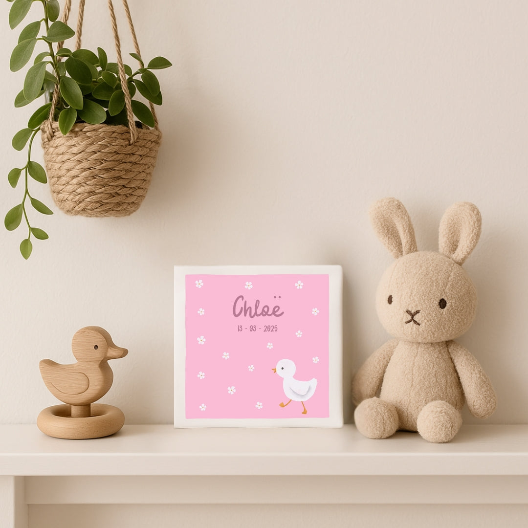 Custom tegeltje met illustratie - 10x10 cm - Eendje Roze