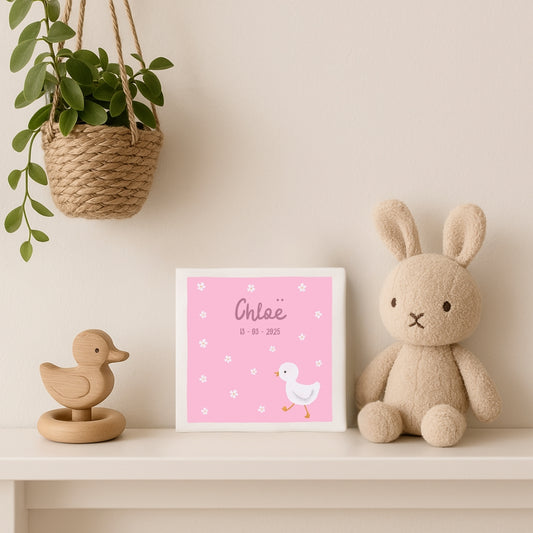 Custom tegeltje met illustratie - 10x10 cm - Eendje Roze