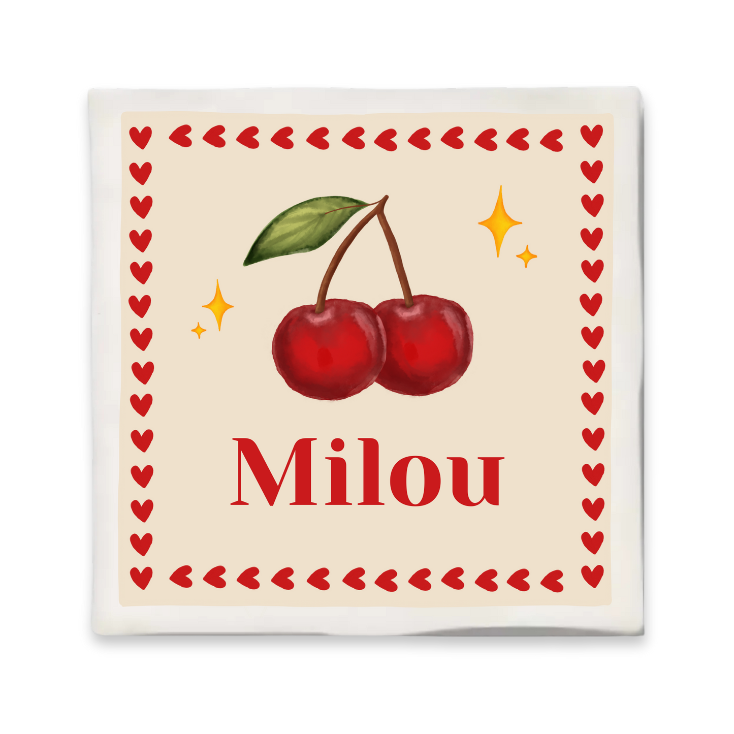 Custom tegeltje met illustratie - 10x10 cm - Kersen