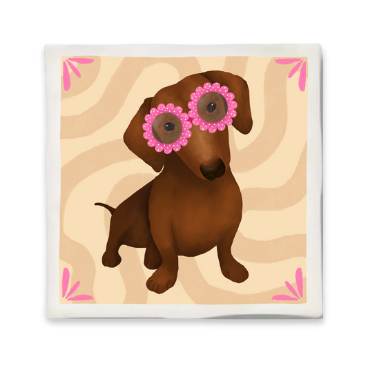 Tegeltje met illustratie - 10x10 cm - Teckel