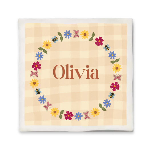 Custom tegeltje met illustratie - 10x10 cm - Bloemenkrans