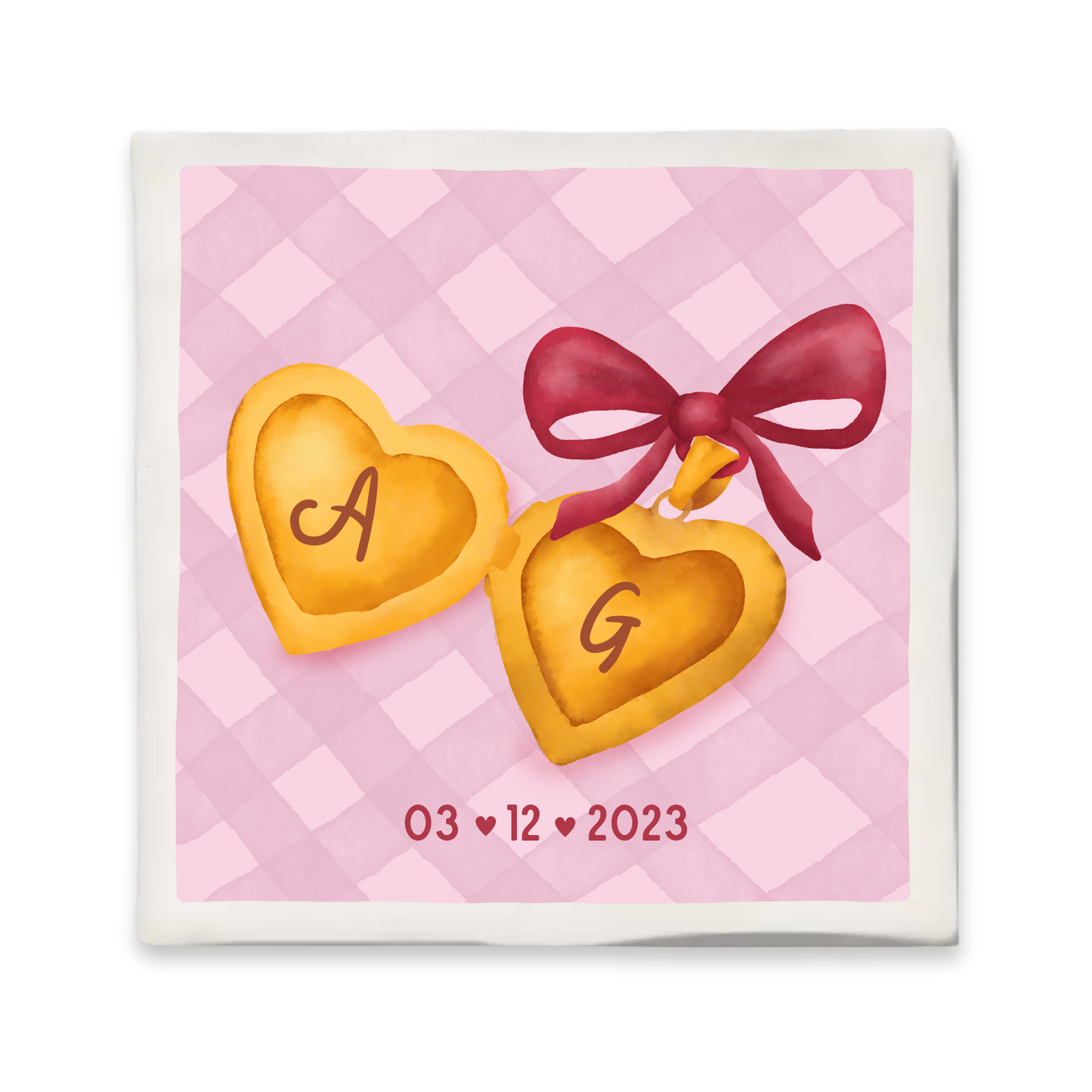 Custom tegeltje met illustratie - 10x10 cm - Hart Medaillon