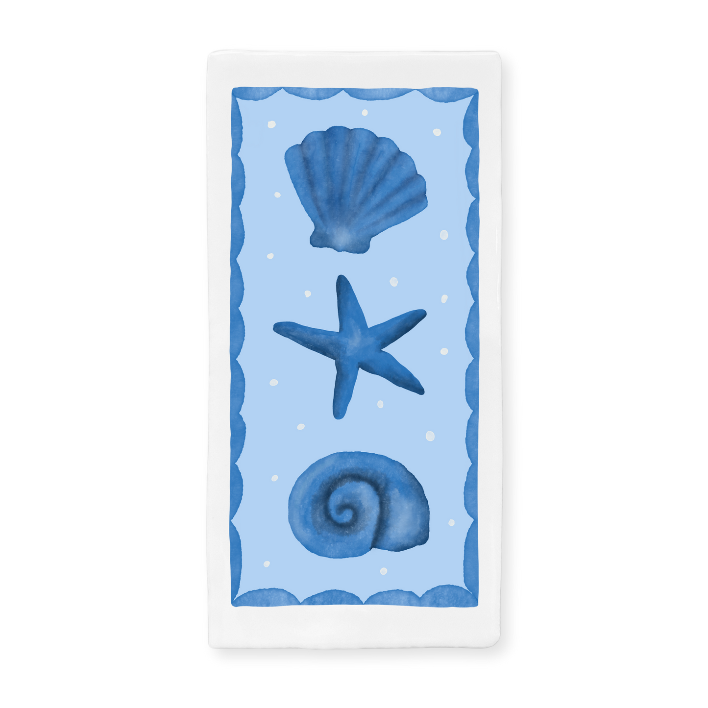 Tegeltje met illustratie - 7.5x15 cm - Blauwe Schelpen