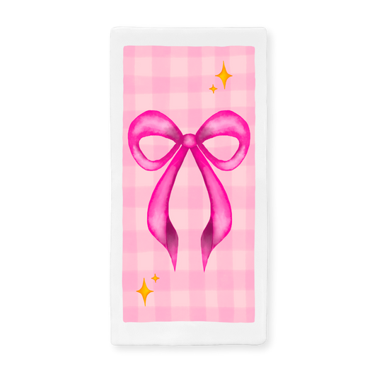 Tegeltje met illustratie - 7.5x15 cm - Roze strik