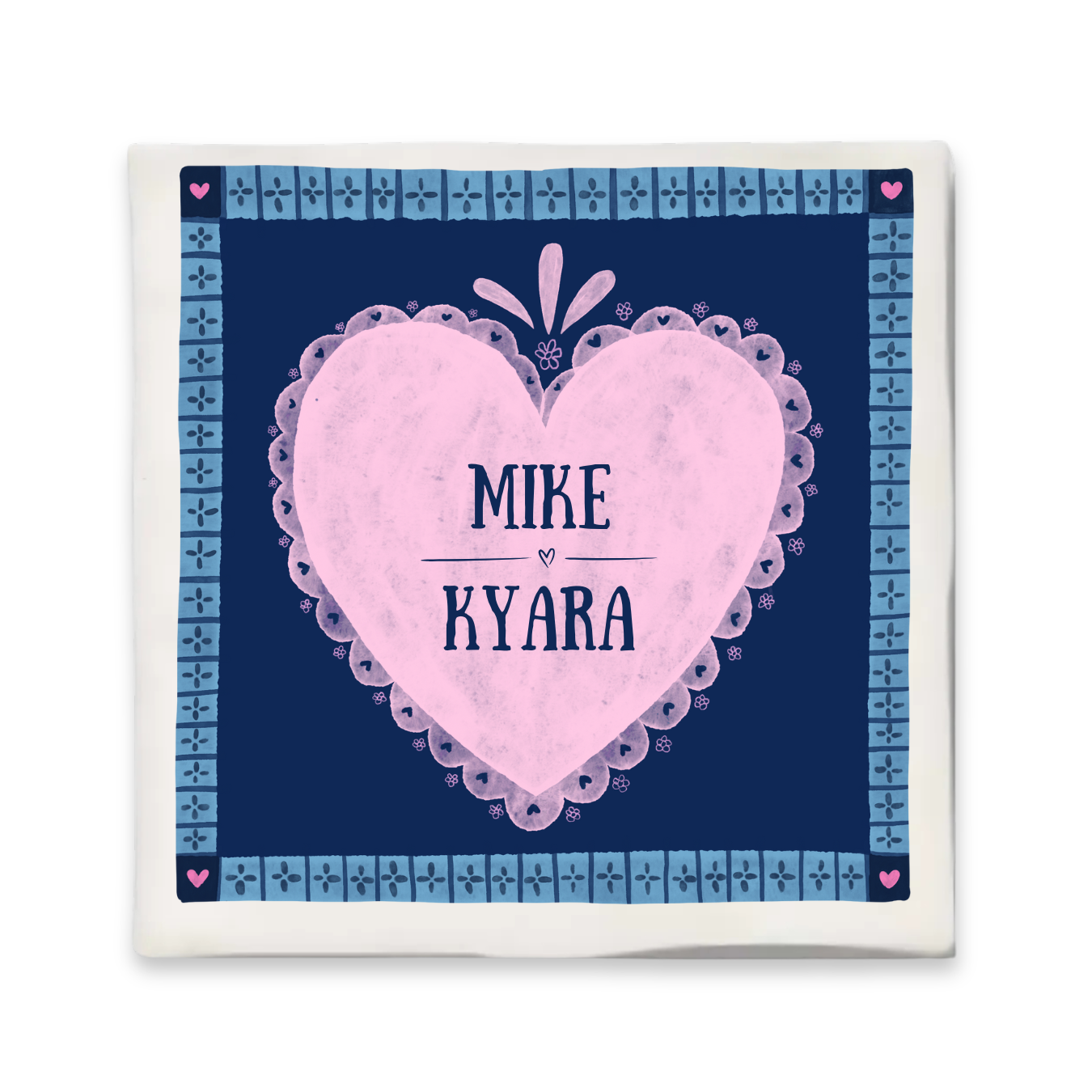 Custom tegeltje met illustratie - 10x10 cm - Roze hart