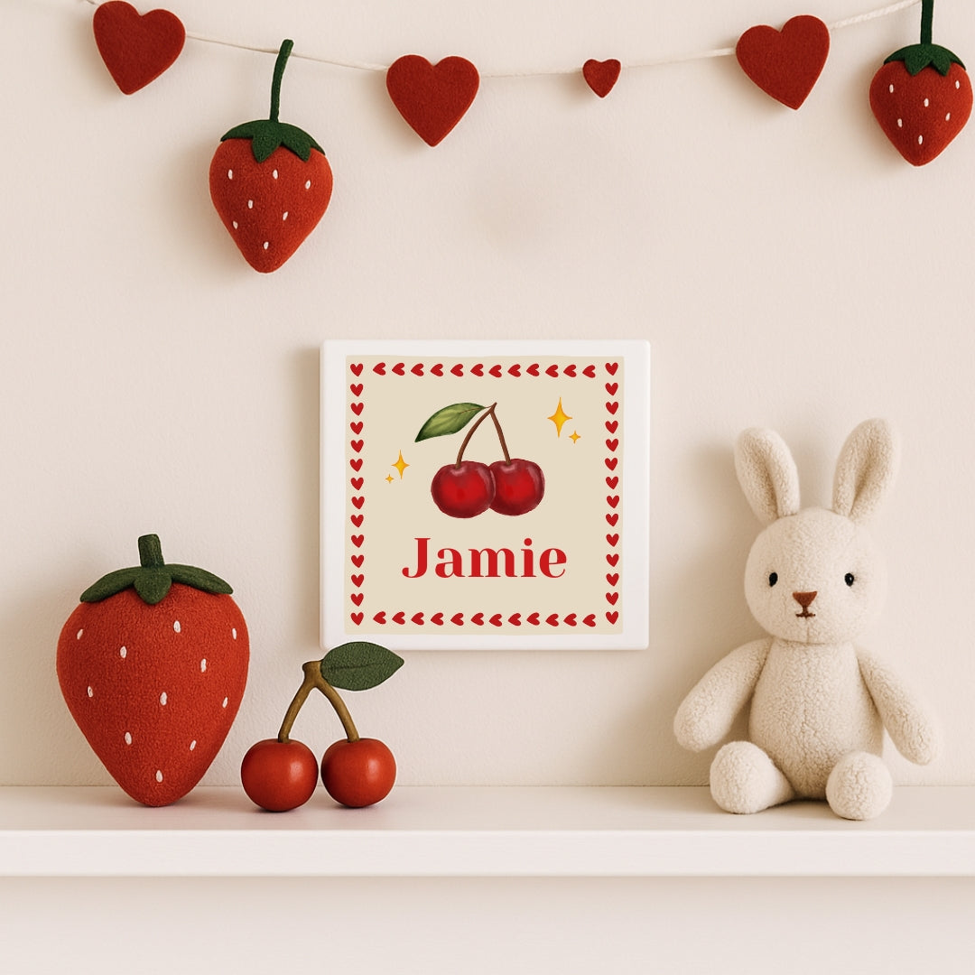 Custom tegeltje met illustratie - 10x10 cm - Kersen