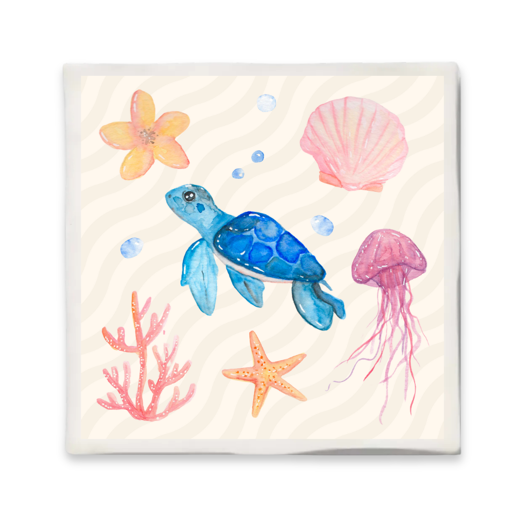 Tegeltje met illustratie - 10x10 cm - Zee leven