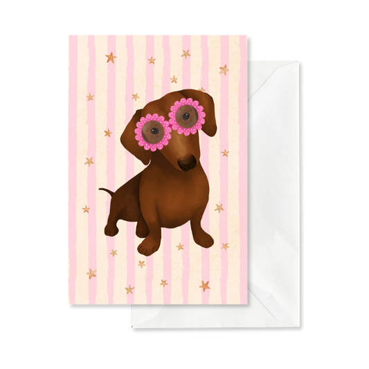 Wenskaart - Teckel met bril