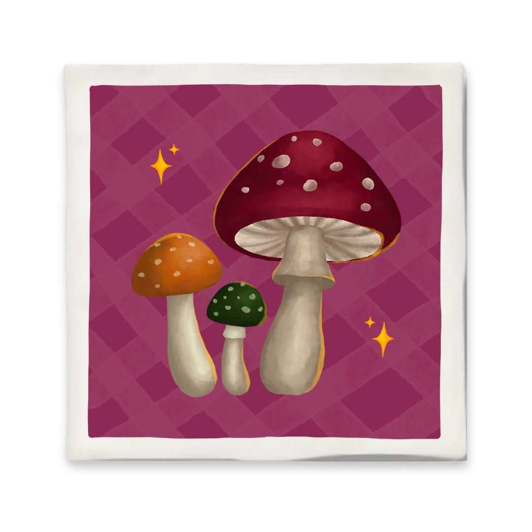 Tegeltje met illustratie - 10x10 cm - Paddenstoelen