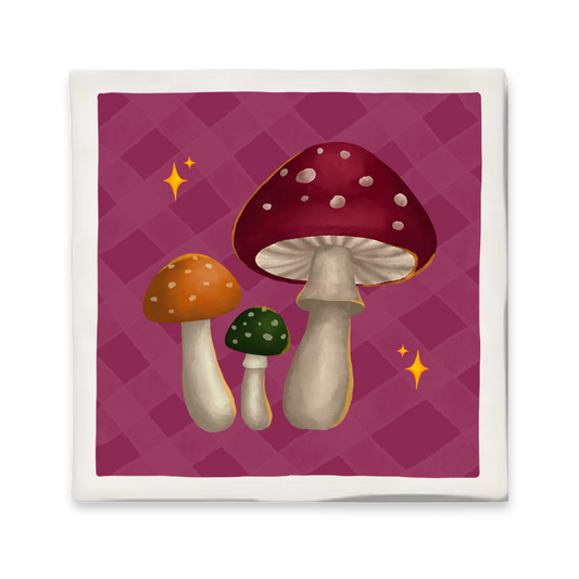 Tegeltje met illustratie - 10x10 cm - Paddenstoelen