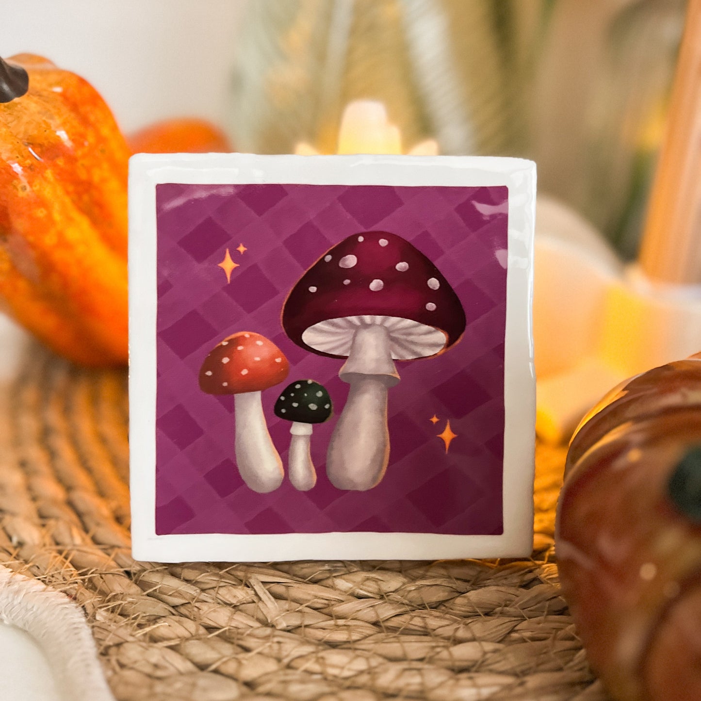 Tegeltje met illustratie - 10x10 cm - Paddenstoelen