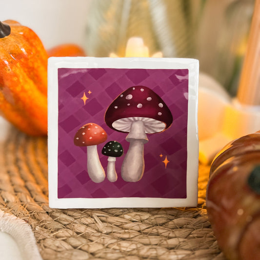 Tegeltje met illustratie - 10x10 cm - Paddenstoelen