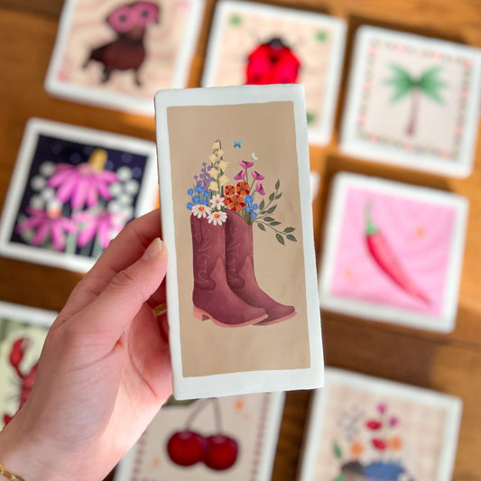 Tegeltje met illustratie - 7.5x15 cm - Cowboy laarzen