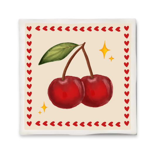 Tegeltje met illustratie - 10x10 cm - Kersen