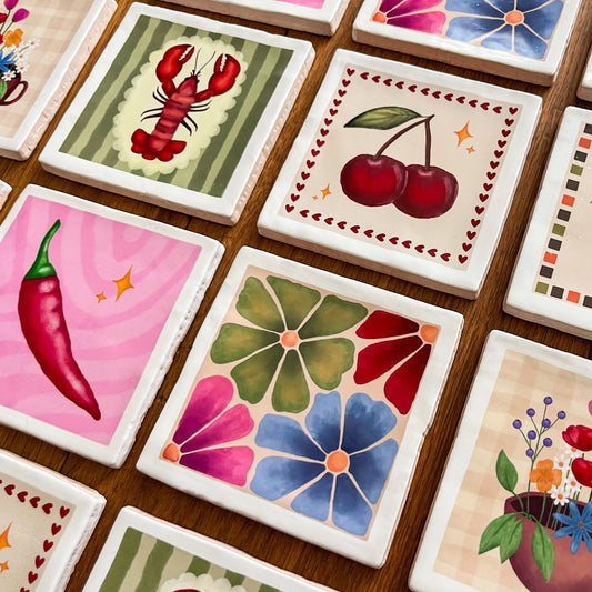 Tegeltje met illustratie - 10x10 cm - Kleurijke bloemen