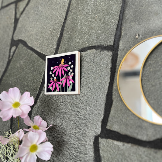 Tegeltje met illustratie - 10x10 cm - Bloementuin