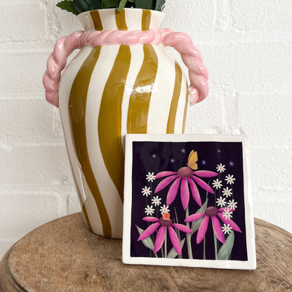 Tegeltje met illustratie - 10x10 cm - Bloementuin