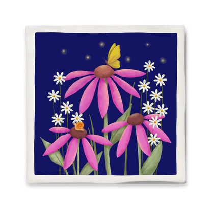 Tegeltje met illustratie - 10x10 cm - Bloementuin