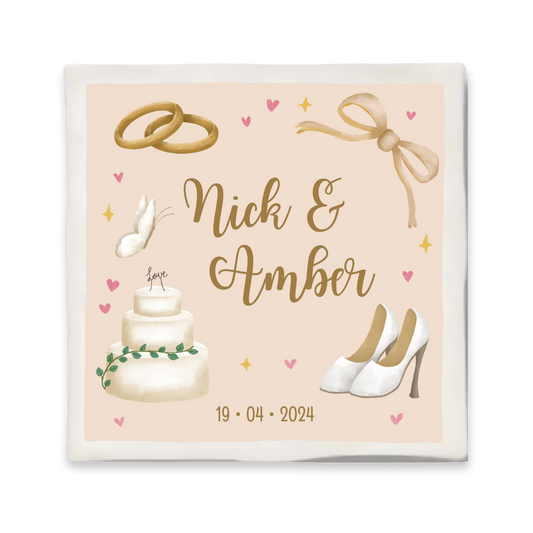 Custom tegeltje met illustratie - 10x10 cm - Bruiloft