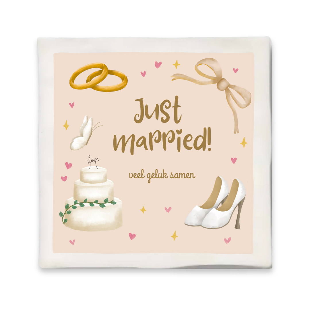 Tegeltje met illustratie - 10x10 cm - Just Married