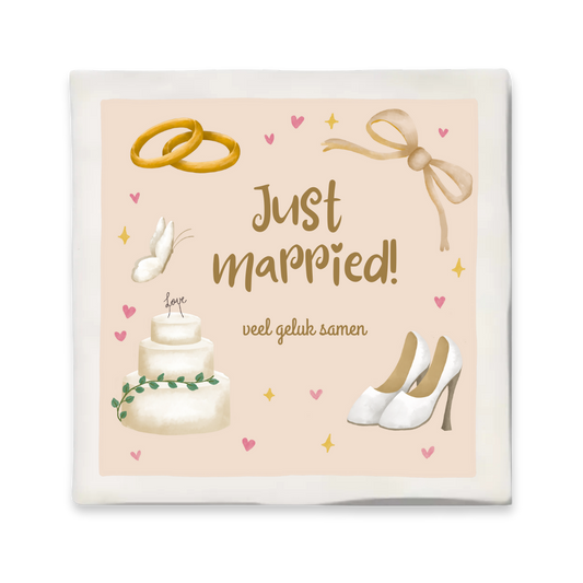 Tegeltje met illustratie - 10x10 cm - Just Married