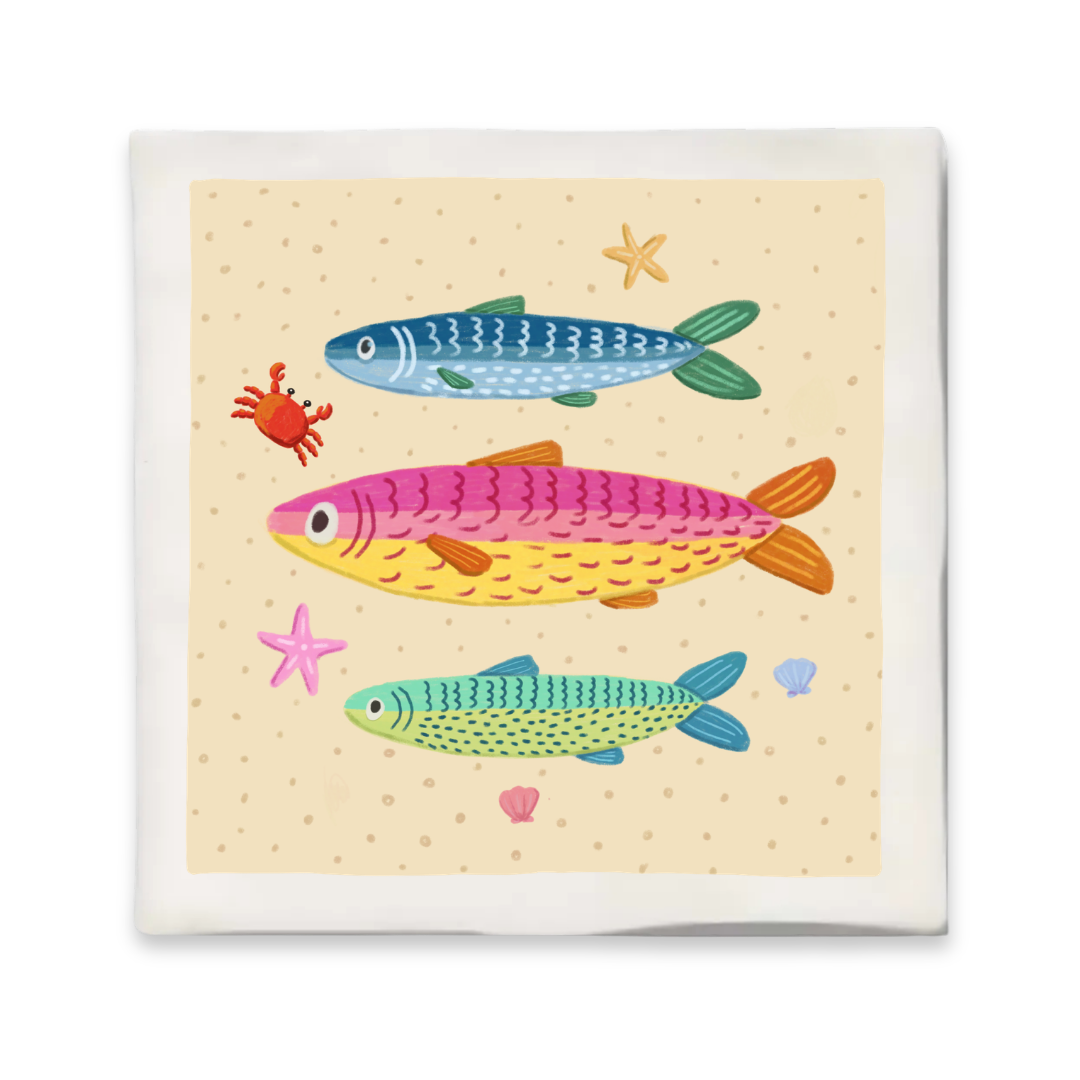 Tegeltje met illustratie - 10x10 cm - Sardientjes