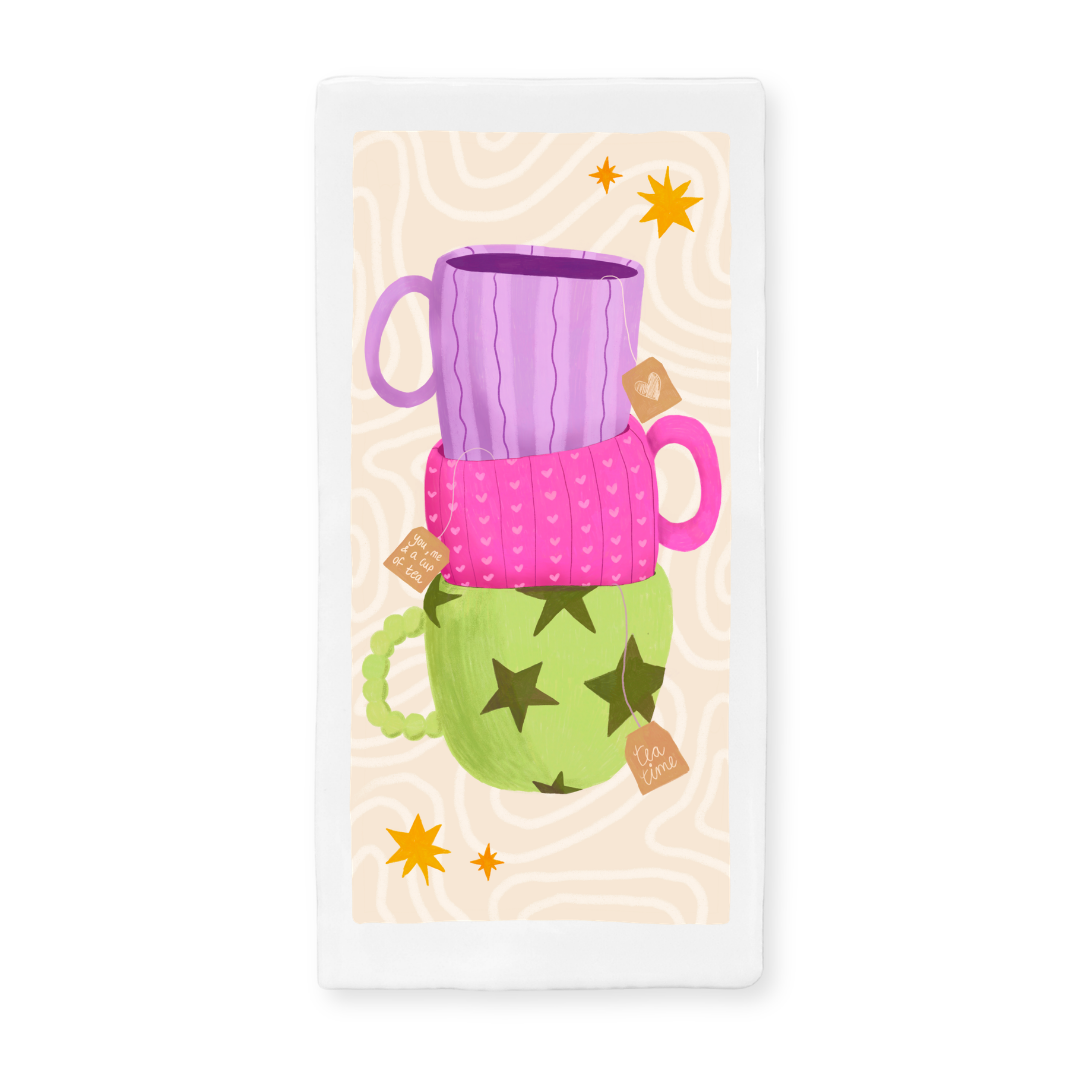 Tegeltje met illustratie - 7.5x15 cm - Thee Mokken