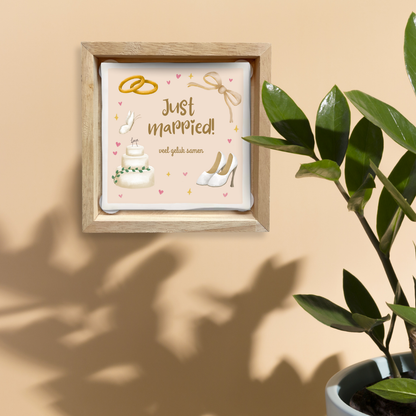 Tegeltje met illustratie - 10x10 cm - Just Married